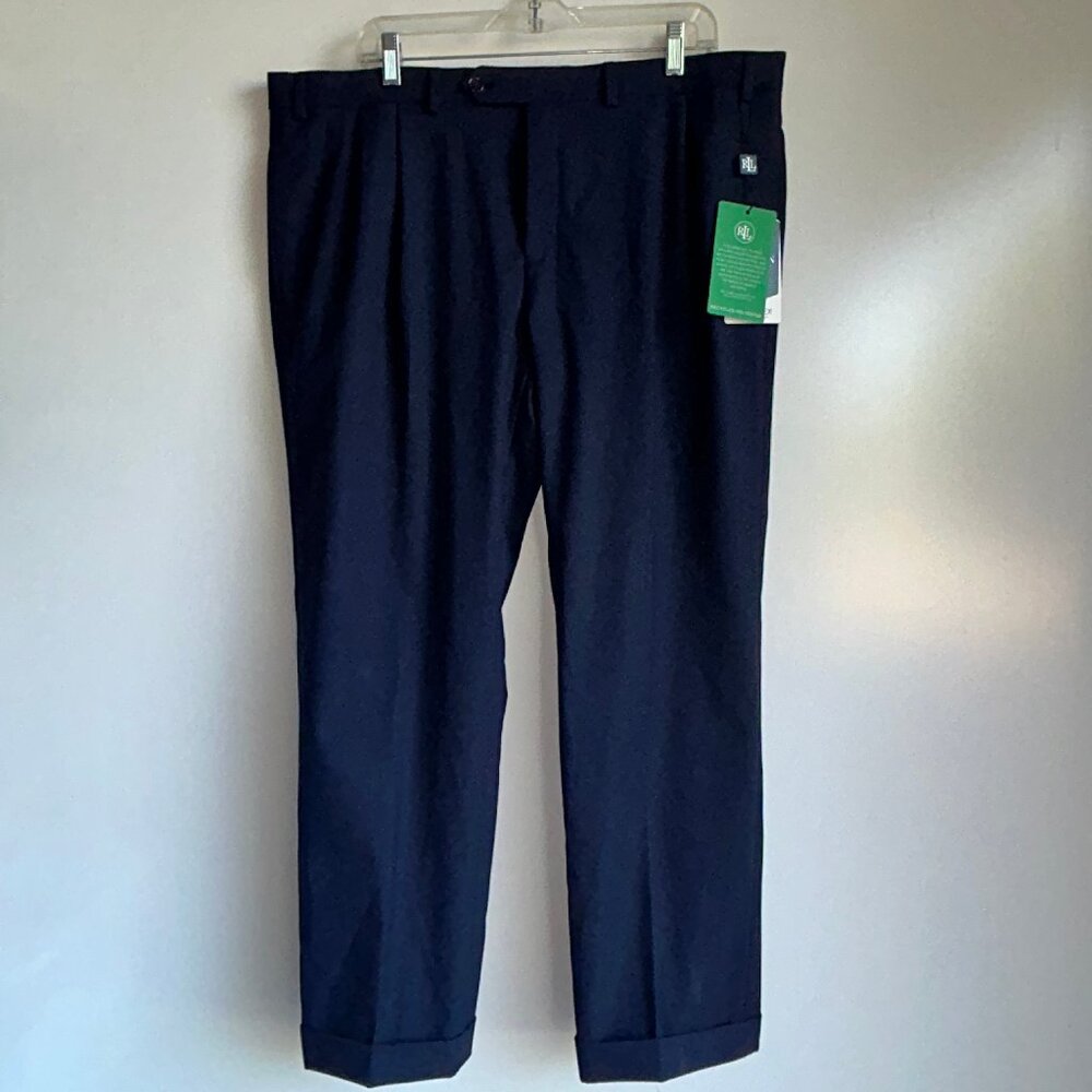 NWT Lauren Ralph Lauren Navy Blue UltraFlex Pleated Dress Pants Size 40x29